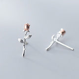 Boucles d'Oreille Rose Solitaire la Belle et la Bête