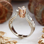 Modyle Women Rings Luxury Rose Gold Color Rose Flower Shape Wedding Ring Statement Jewellery Vintage Diamante Accessory